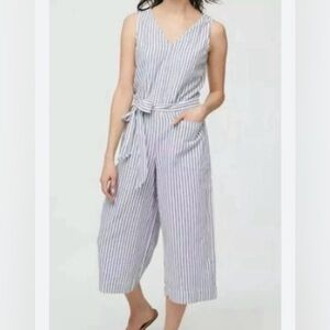 beachlunchlounge 100% linen NWT beach  Blue and White Striped Jumpsuit large